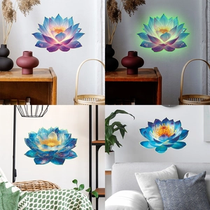 Dreamy Luminous Lotus Wall Sticker PVC Self-Adhesive Glow In The Dark Flower Decal Modern Home Decor For Living Room Bedroom