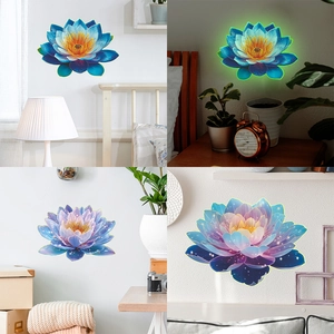 Luminous Lotus Flower Wall Stickers Glow In The Dark PVC Waterproof Floral Decals For Bathroom Bedroom Restaurant Home Decoration