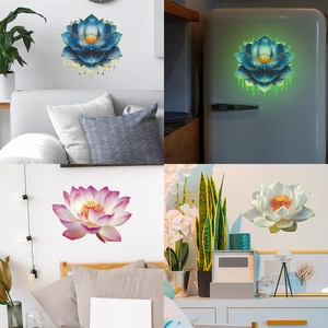 Luminous Lotus Wall Stickers PVC Glow In The Dark Painted Flower Self Adhesive Removable Home Decor Wall Decal For Bedroom