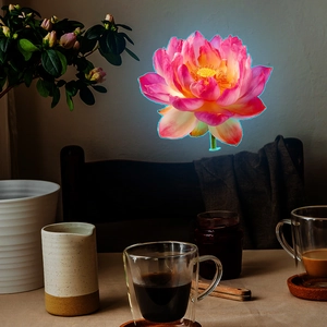 Luminous lotus flower wall sticker with pink and yellow petals for home wall decor