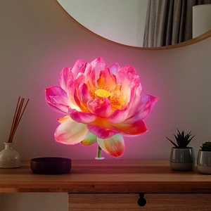 Glow-in-the-dark lotus flower neon light for home wall decoration with pink petals