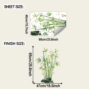 Bamboo wall sticker size guide showing sheet dimensions and the final finish layout