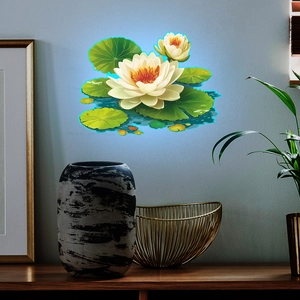 Elegant luminous lotus and lily pad wall stickers for bathroom and home wall decoration