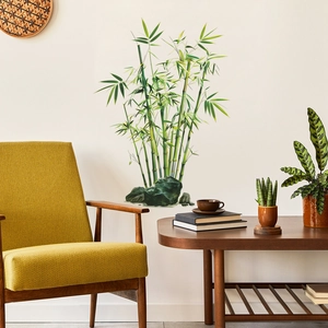 Elegant green bamboo wall decals set with stones for modern home interior decoration
