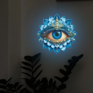 Luminous blue lotus evil eye wall art sticker for mystical living room home decoration