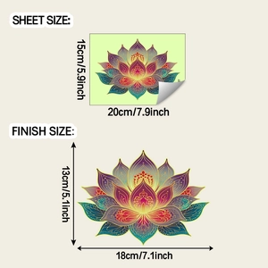 Detailed sheet dimensions of luminous lotus flower wall stickers with gradient patterns