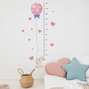 Cartoon Rabbit Balloon Height Chart Wall Sticker PVC Removable Growth Measurement Decal For Kids Room Nursery Home Decor