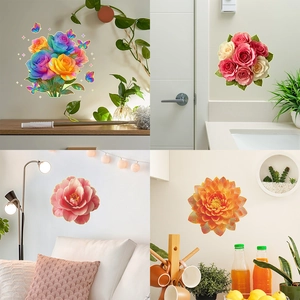Luminous Floral Wall Stickers PVC Glow In The Dark 3D Realistic Rose Butterfly Self Adhesive Waterproof Wall Decal For Bathroom Home Decor