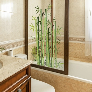 Self-adhesive green bamboo forest wall decal for living room and porch background decor