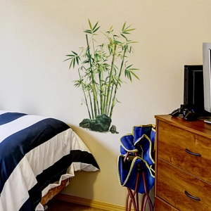 Elegant green bamboo wall stickers for bedroom with natural landscape and stones decoration