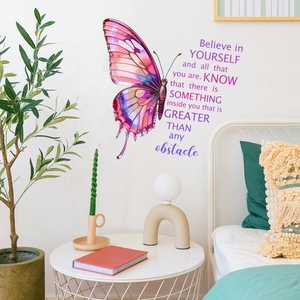 Inspirational butterfly wall sticker with purple metallic finish for home bedroom decor