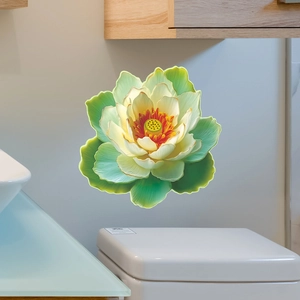 Luminous lotus flower wall sticker with green leaves for bathroom home decoration