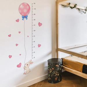 Cartoon rabbit height wall sticker with balloons for kids room wall measurement decor