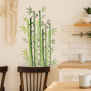 Self-adhesive green bamboo forest wall decal for living room background decoration