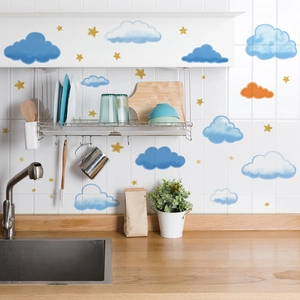 Self-adhesive cartoon blue clouds and stars wall stickers for kids' room wall decoration