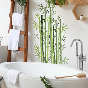 Vibrant green bamboo wall decals for living room decor with natural leaf pattern