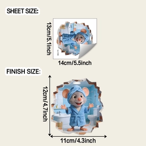 Detail showing dimensions and 3D visual effect of a cute cartoon mouse bathroom wall sticker