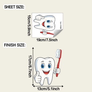 Detailed sheet and finish size dimensions for cartoon tooth wall sticker fun-f1068