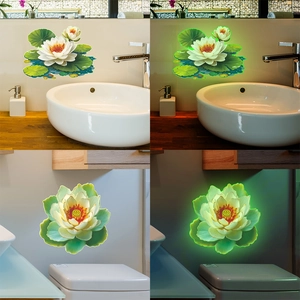 Luminous Lotus Wall Sticker Glow In The Dark PVC Waterproof Floral Decal For Bathroom Living Room Home Wall Art Decoration