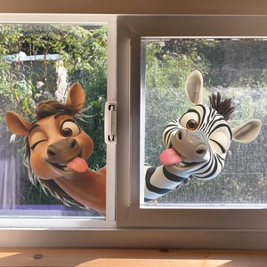3D cartoon pony and zebra window stickers, decorative self-adhesive wall art for nursery rooms