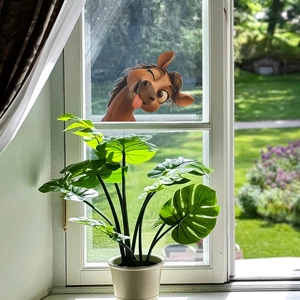 3D cartoon brown pony wall sticker peeking through window for nursery room decor