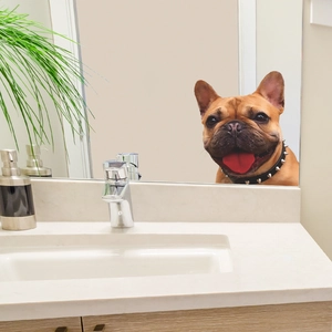Cute French Bulldog wall sticker with a tongue-out design for home mirror decoration