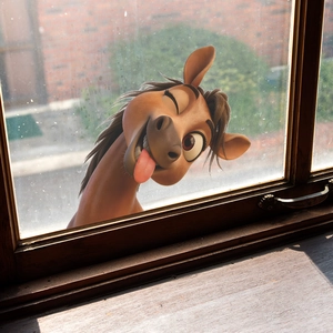 Funny 3D cartoon horse wall sticker peeking through window for kids room decoration