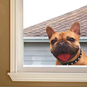 3D French Bulldog wall sticker with tongue out and spiked collar for home decor
