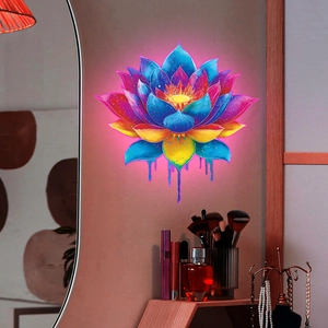 Dettaglio dell'adesivo murale loto effetto neon con petali sfumati colorati