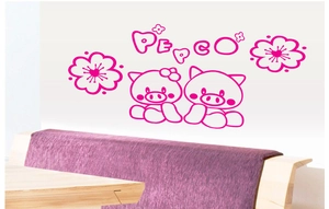 Pink cartoon pig wall decals with flowers and Pepco logo for kids room decoration