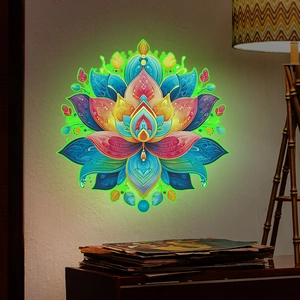 Adesivo murale loto mandala colorato e fluorescente per soggiorno e casa decor