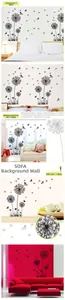 Detail of black dandelion wall stickers with flying seeds and butterflies for home decor