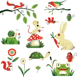 Cartoon forest animals wall stickers featuring turtle rabbit and frog for nursery room