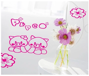 Pink Cartoon Pig Floral Wall Sticker DIY PVC Decal For Kids Room Kindergarten Staircase Corner Decorative Home Sticker