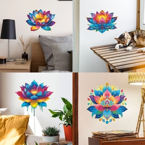 Adesivo da Parete Mandala Loto Colorato Effetto Neon Luminoso in PVC per Soggiorno Camera da Letto Decorazione Casa
