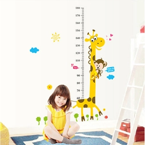 Detailed wall sticker featuring a giraffe growth chart with animals for kids room