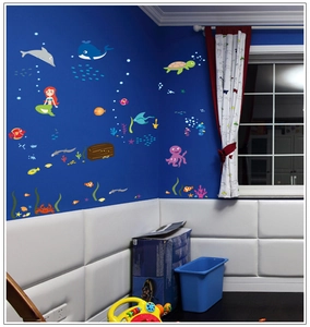 Cartoon Ocean Animal Wall Sticker Mermaid Whale Fish Decor For Kids Room Nursery Removable PVC Home Decor Decorative Poster