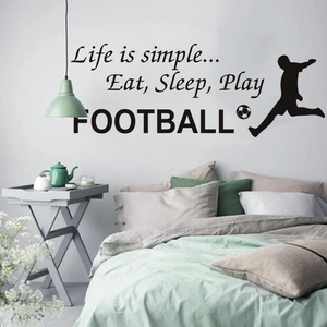 Sticker Mural Football Motivationnel Life Is Simple Eat Sleep Play Football PVC Silhouette Athlète Sportif Décalcomanie pour Chambre