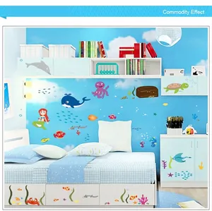 Ocean world wall stickers featuring whales and sea animals for nursery room decoration