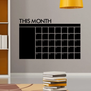 Minimalist black monthly calendar wall sticker with white dates for office organization