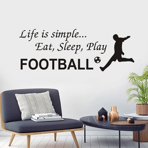 Sticker mural Life is simple Eat Sleep Play Football noir pour décoration maison