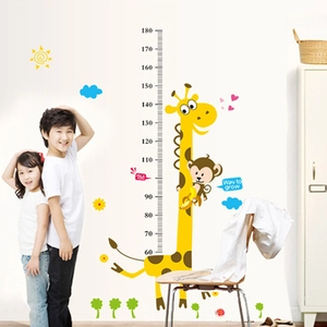 Cartoon Giraffe Monkey Height Measurement Wall Sticker For Kids Room Removable PVC Animals Growth Chart Decor