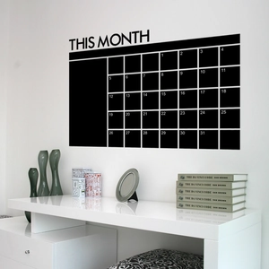 Minimalist black vinyl monthly calendar wall sticker with This Month grid for office decor