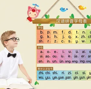Lernwandtattoo für Kinderzimmer mit Pinyin-Alphabet-Tabelle und niedlichen Zeichentrickfiguren