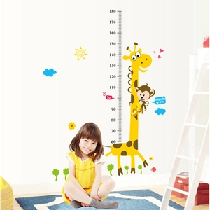 Cartoon giraffe height growth chart wall sticker for kids room decoration measuring 60 to 180cm