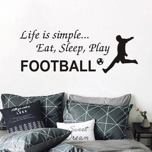 Sticker mural Life is Simple Eat Sleep Play Football noir pour décor de chambre