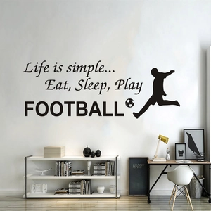 Sticker mural citations Life is simple Eat Sleep Play Football avec silhouettes noires