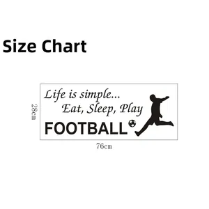 Diagramme détaillé des dimensions du sticker mural football mesurant 76 cm de large par 28 cm