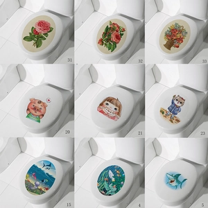 Assorted waterproof cute PVC toilet seat stickers with floral and cartoon cat patterns