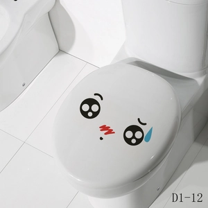 Detail view of cute cartoon waterproof PVC toilet sticker with eye and blush elements